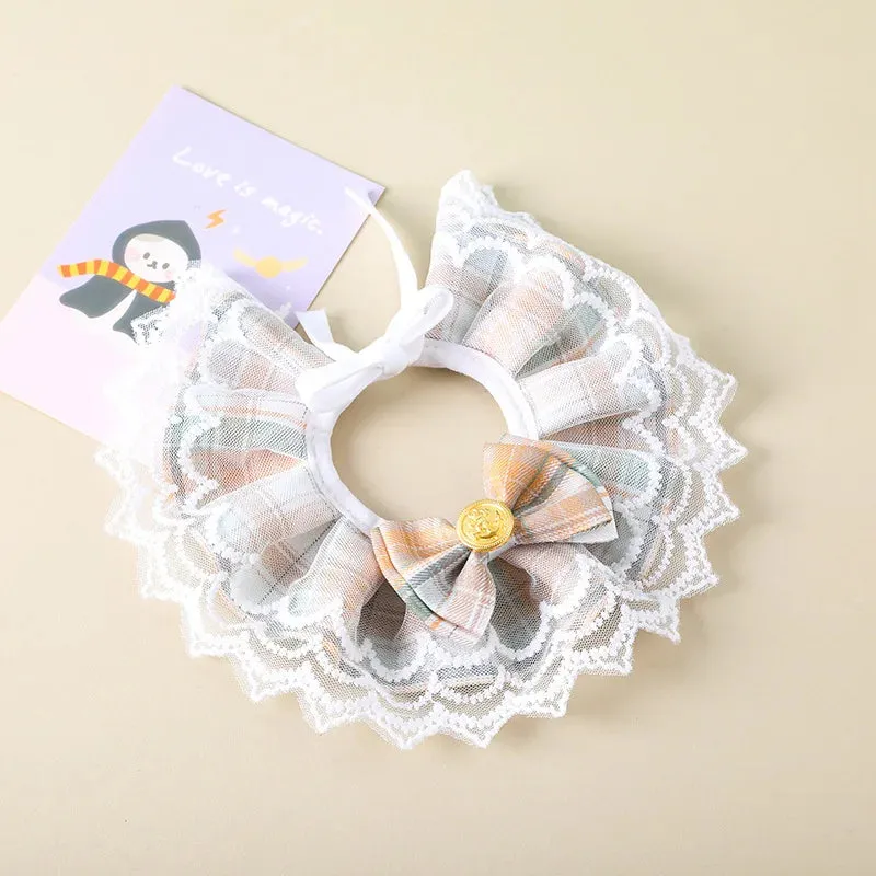 ✨ Elegant Pearl & Lace Pet Bib 🎀 Chic Ribbon Scarf for Pawsome Parties 🐾💖