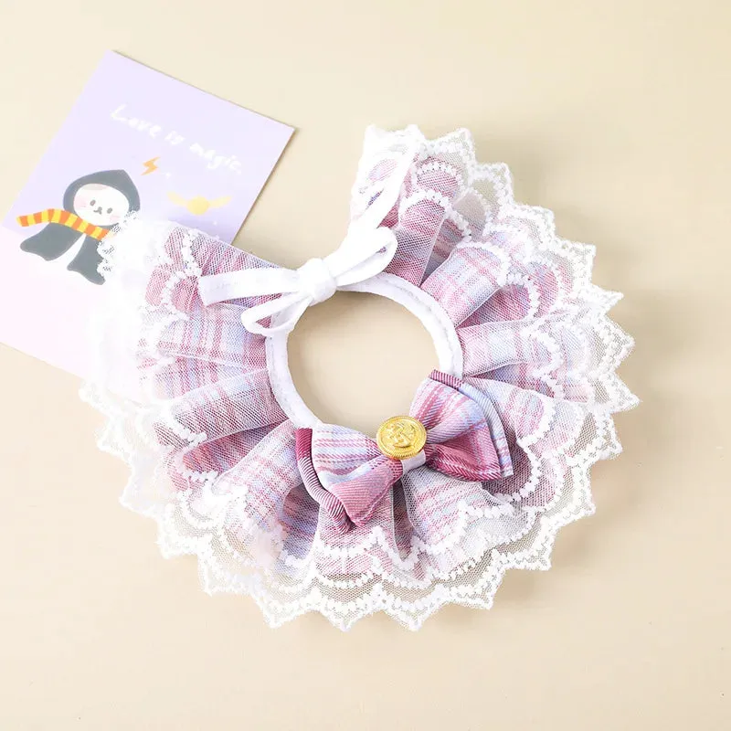 ✨ Elegant Pearl & Lace Pet Bib 🎀 Chic Ribbon Scarf for Pawsome Parties 🐾💖