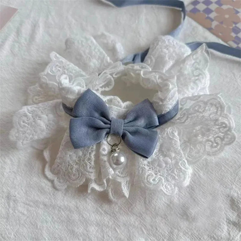 ✨ Elegant Pearl & Lace Pet Bib 🎀 Chic Ribbon Scarf for Pawsome Parties 🐾💖