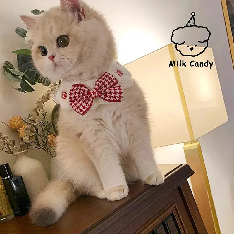 ✨ Elegant Pearl & Lace Pet Bib 🎀 Chic Ribbon Scarf for Pawsome Parties 🐾💖