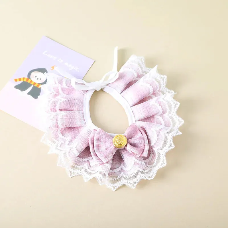 ✨ Elegant Pearl & Lace Pet Bib 🎀 Chic Ribbon Scarf for Pawsome Parties 🐾💖