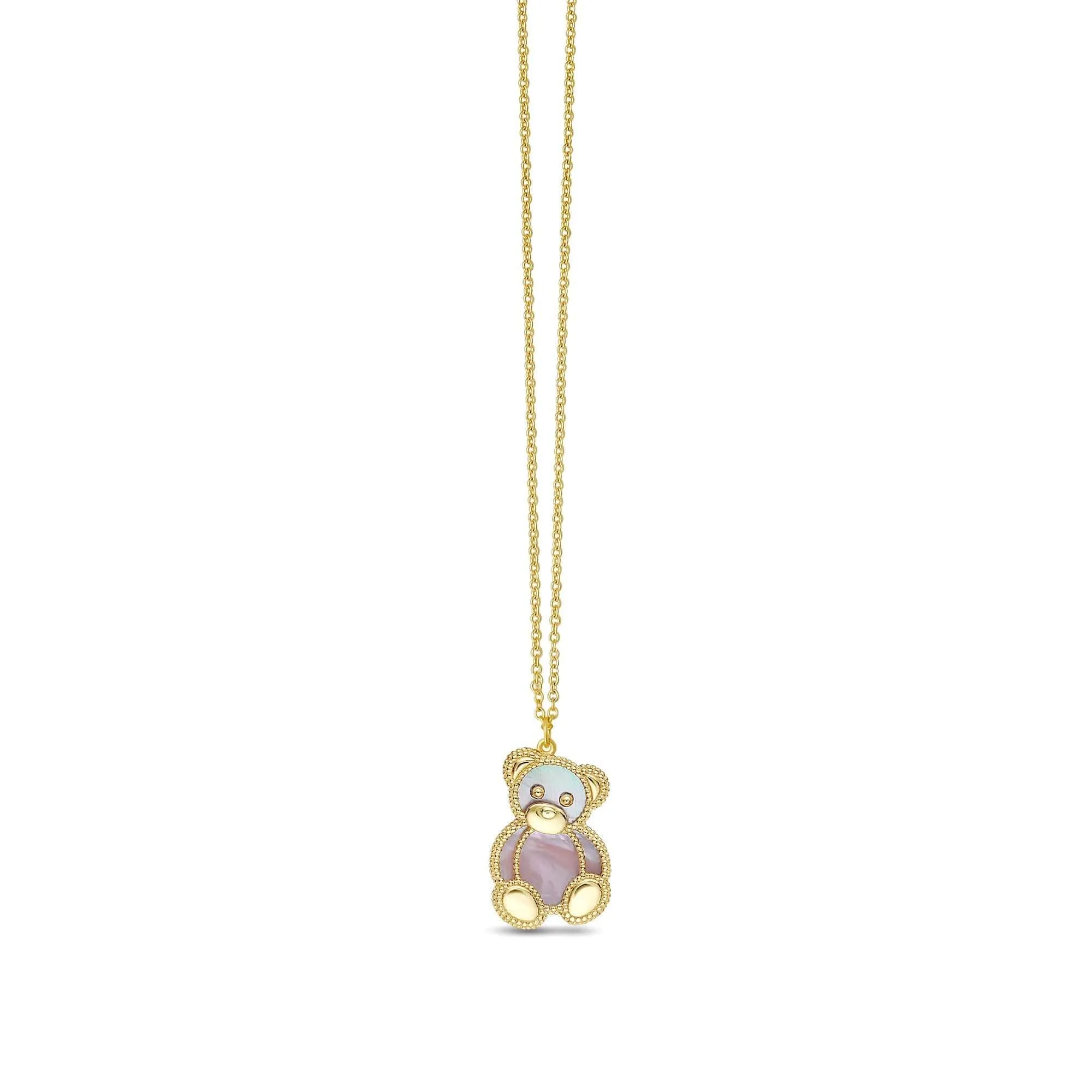 14K & Mother of Pearl Prosecco Teddy Bear Necklace