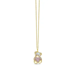 14K & Mother of Pearl Prosecco Teddy Bear Necklace