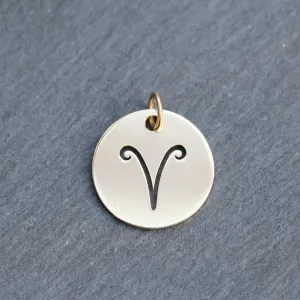 14k Gold Etched Aries Zodiac Pendant