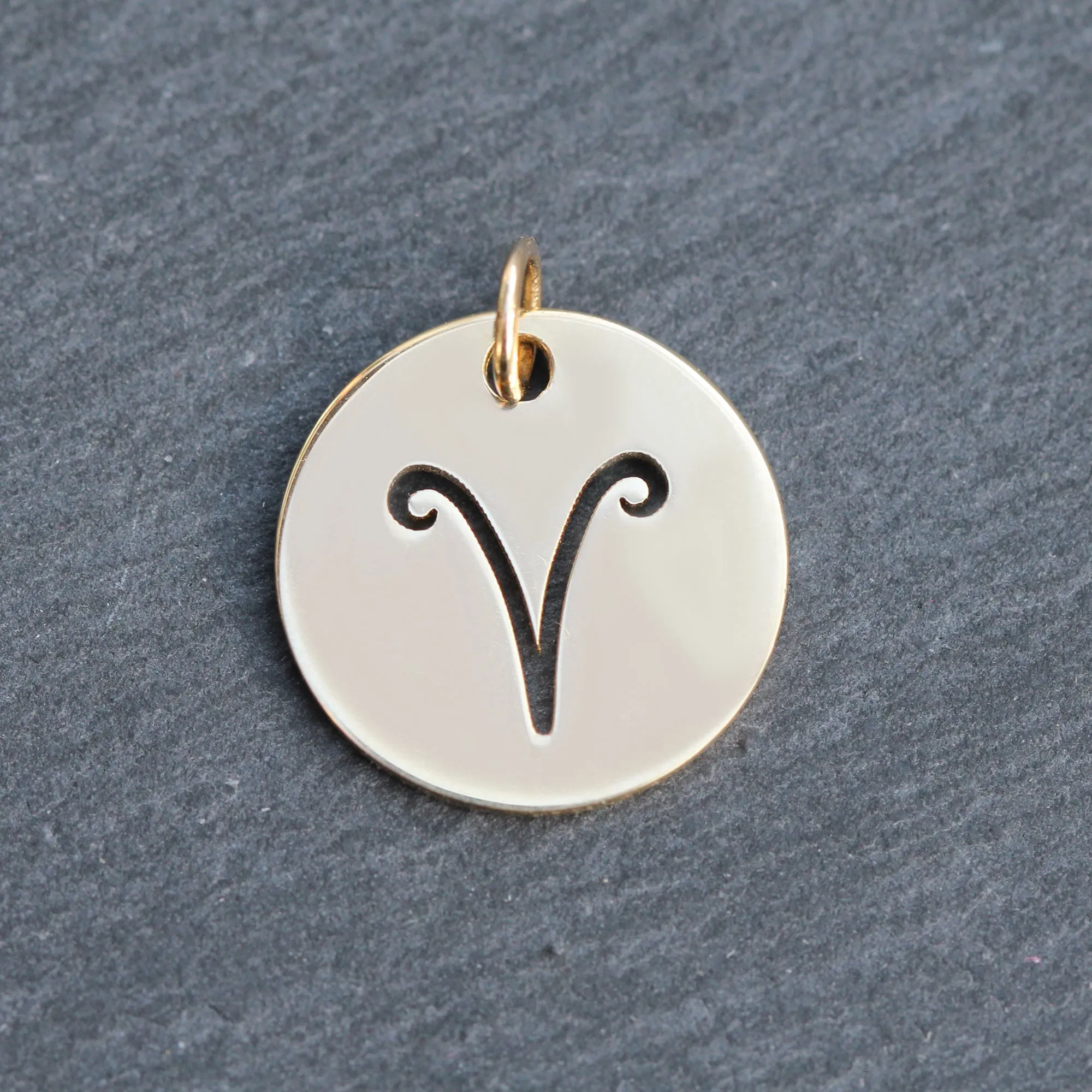 14k Gold Etched Aries Zodiac Pendant