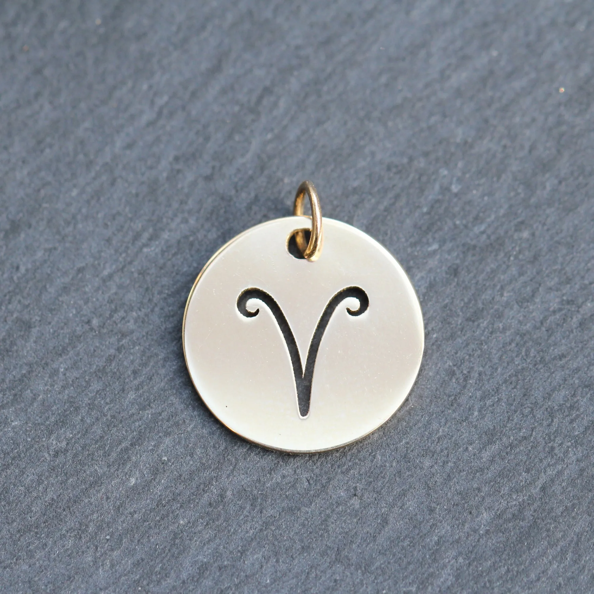 14k Gold Etched Aries Zodiac Pendant