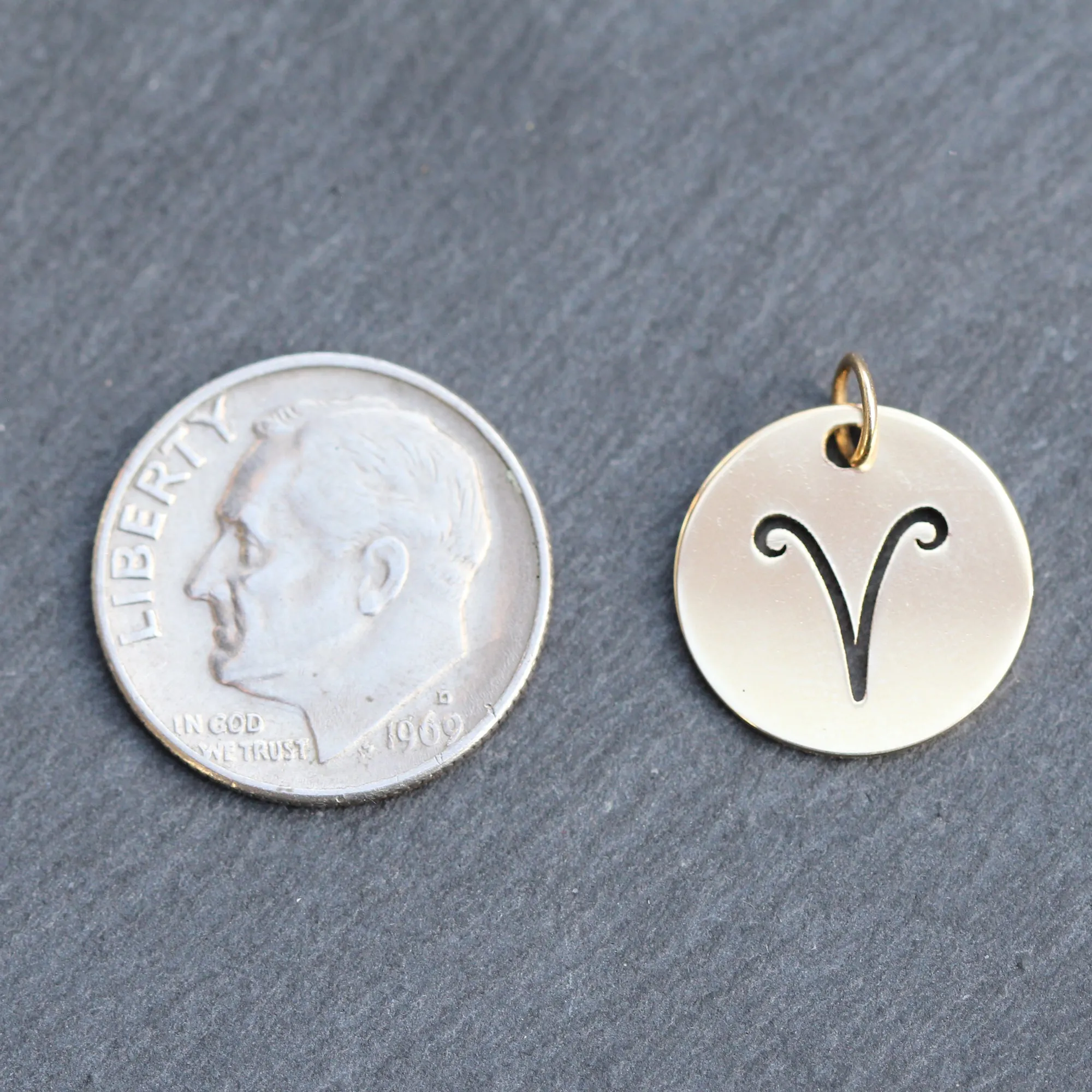 14k Gold Etched Aries Zodiac Pendant