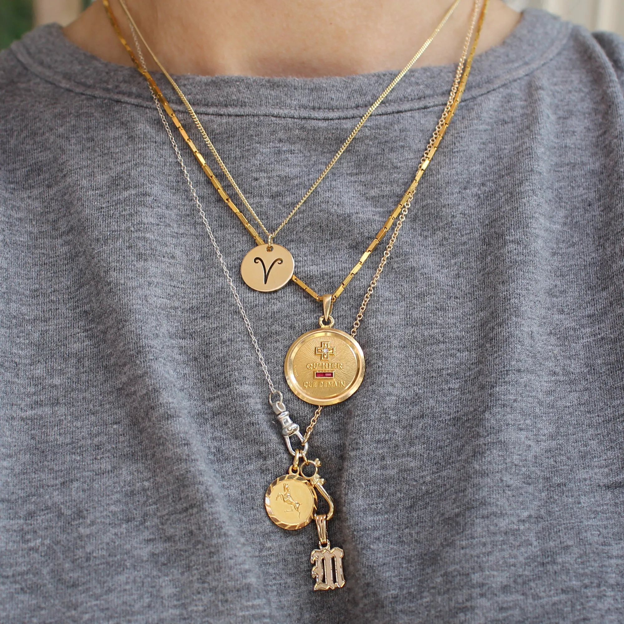 14k Gold Etched Aries Zodiac Pendant