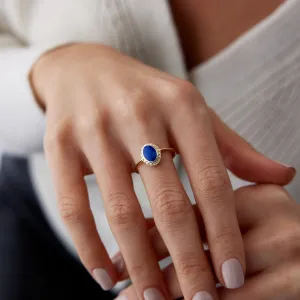 14k Gold Navy Enamel Vintage Ring
