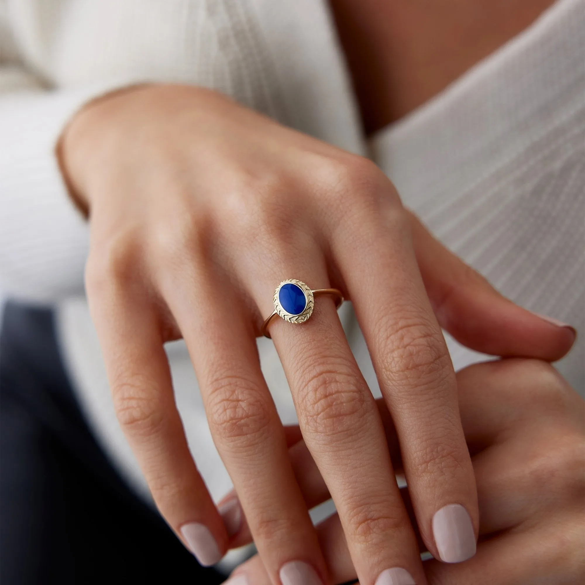 14k Gold Navy Enamel Vintage Ring