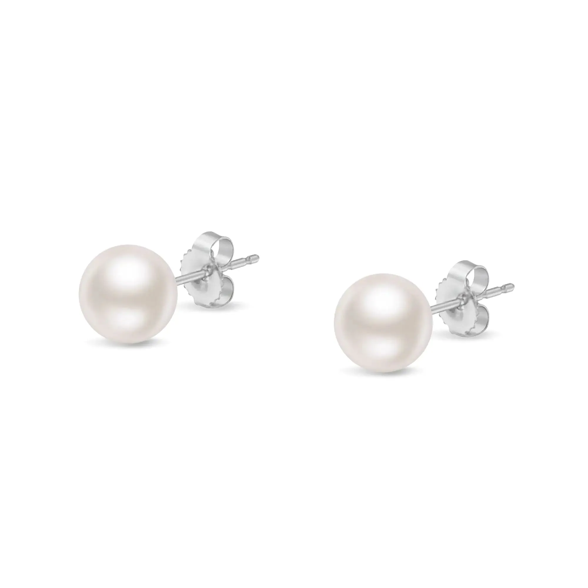 14K Gold Round White Saltwater Akoya Cultured Pearl Stud Earrings AAA  Quality - Choice of MM Size