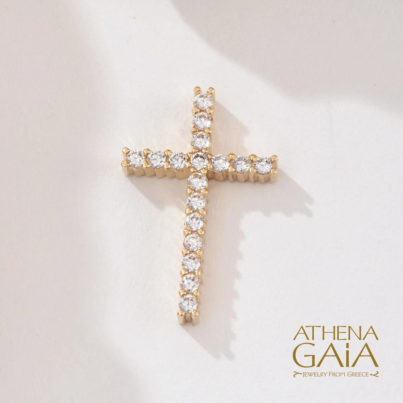 14k Gold Simple Pave Latin Cross