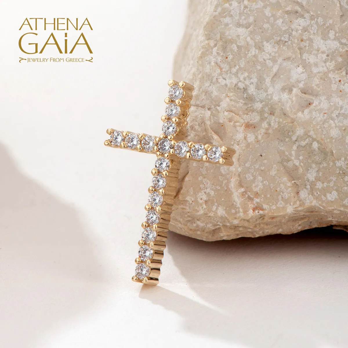 14k Gold Simple Pave Latin Cross