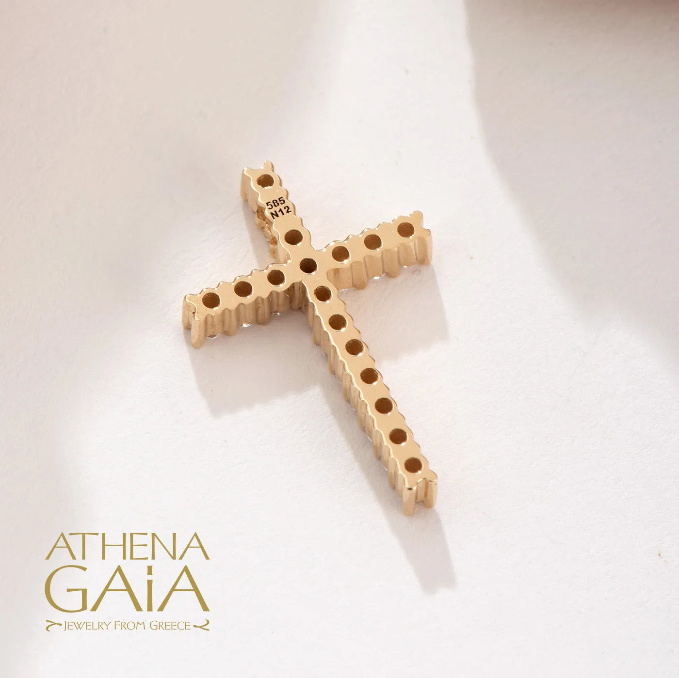 14k Gold Simple Pave Latin Cross