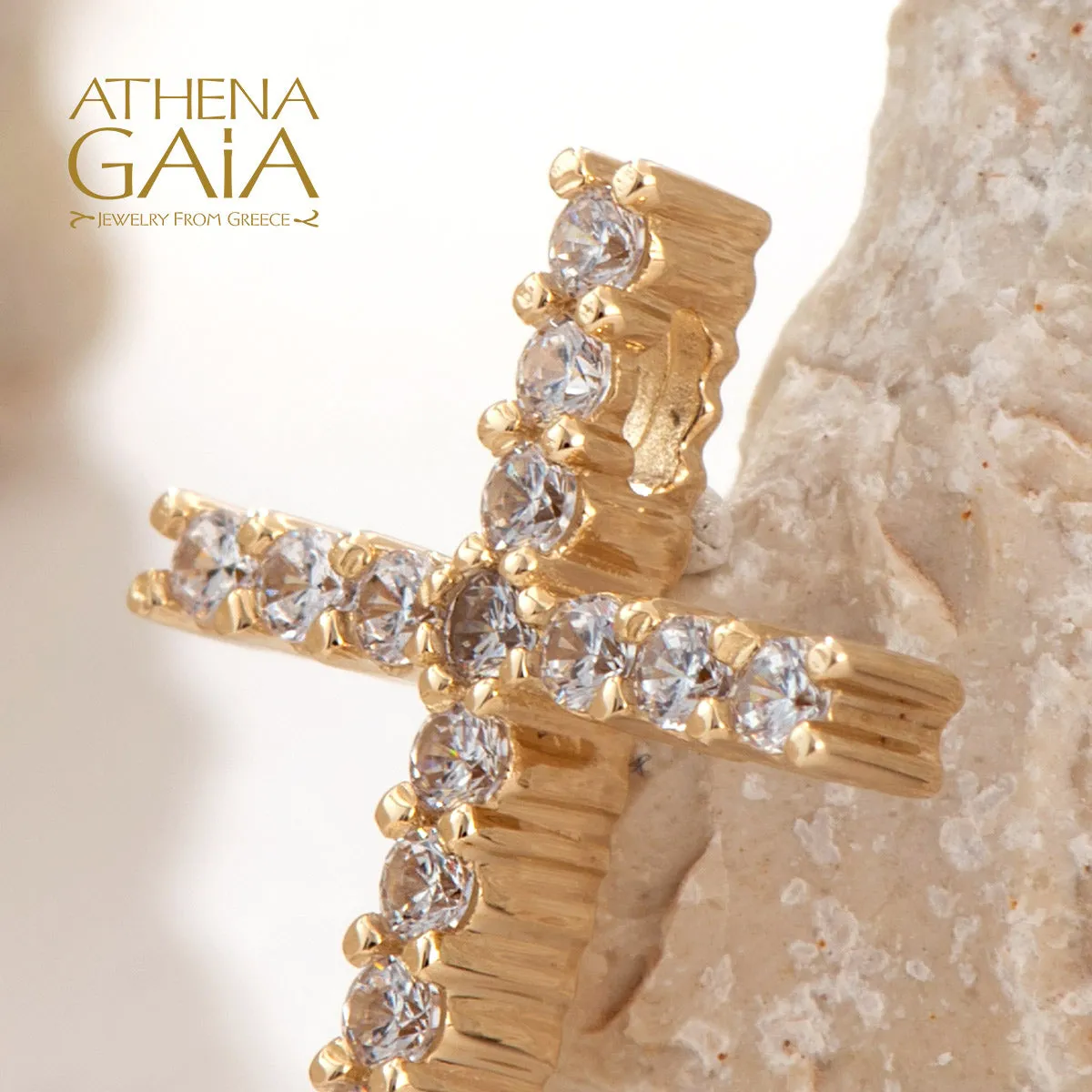 14k Gold Simple Pave Latin Cross