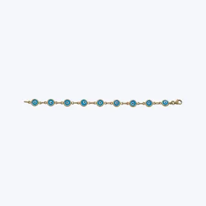 14K Yellow Gold Blue, White, and Black Enamel Evil Eye Bracelet