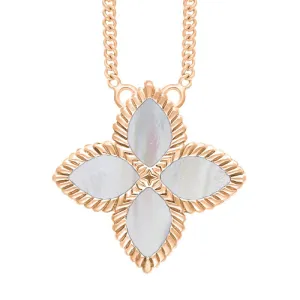 18ct Rose Gold White Mother of Pearl Eden Large Marquise Flower Necklace
