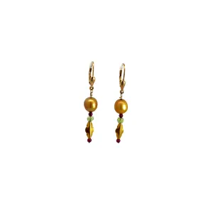 18k Gold colored Pearl, Peridot, Garnet and Vintage 18k Leaf beads