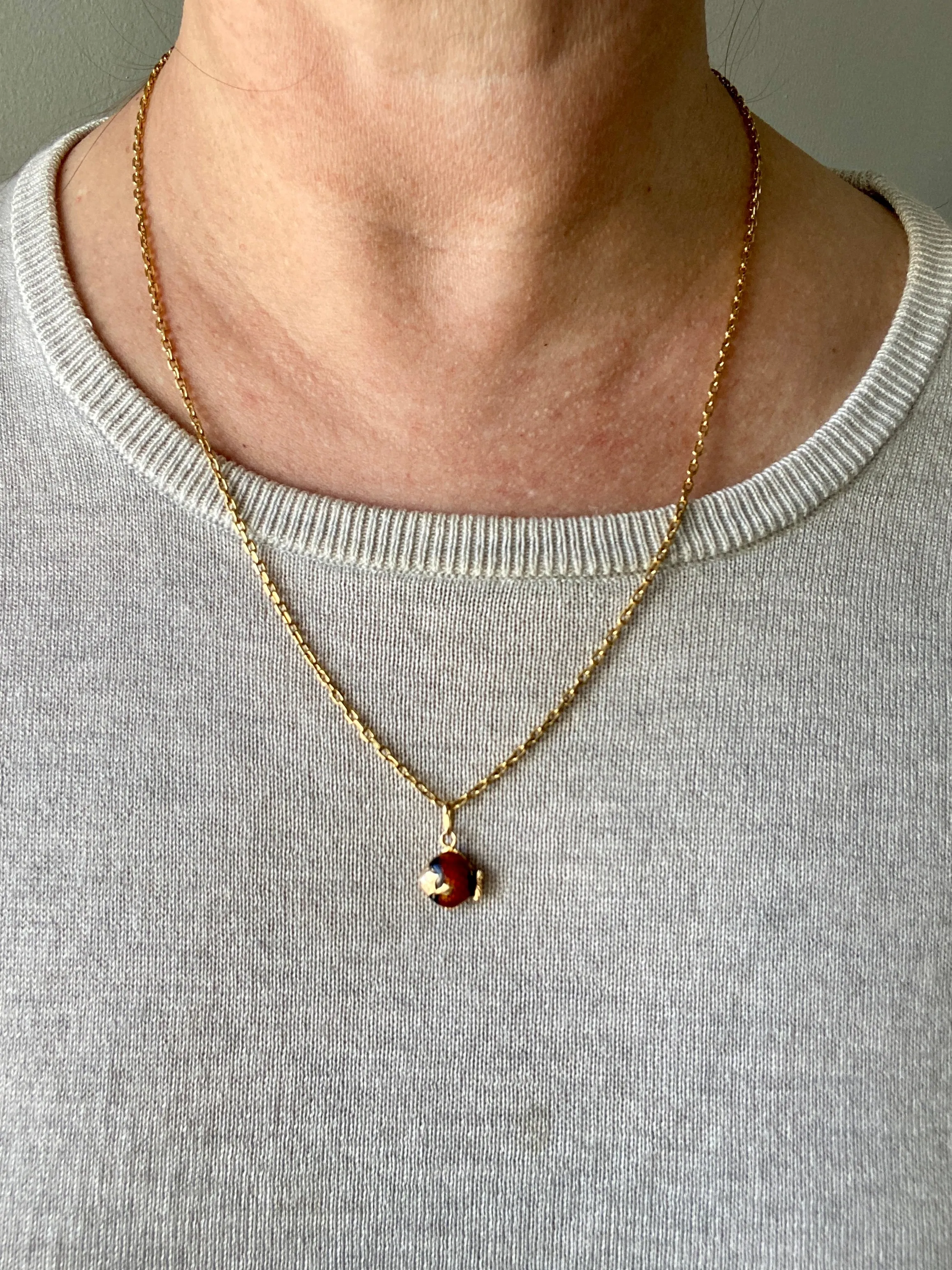 18k gold with red enamel tropical fish pendant or charm