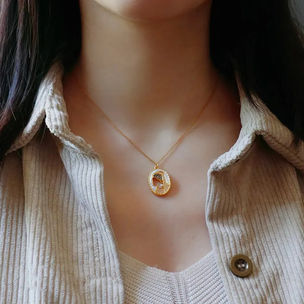 18K Solid Gold Natural Freshwater Pearl Diamond Pendant Girl Elegant Charm Jewelry