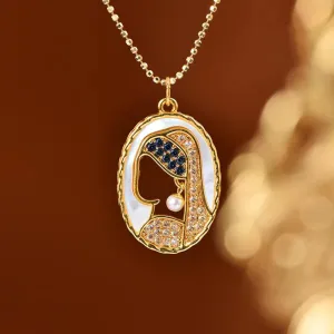 18K Solid Gold Natural Freshwater Pearl Diamond Pendant Girl Elegant Charm Jewelry