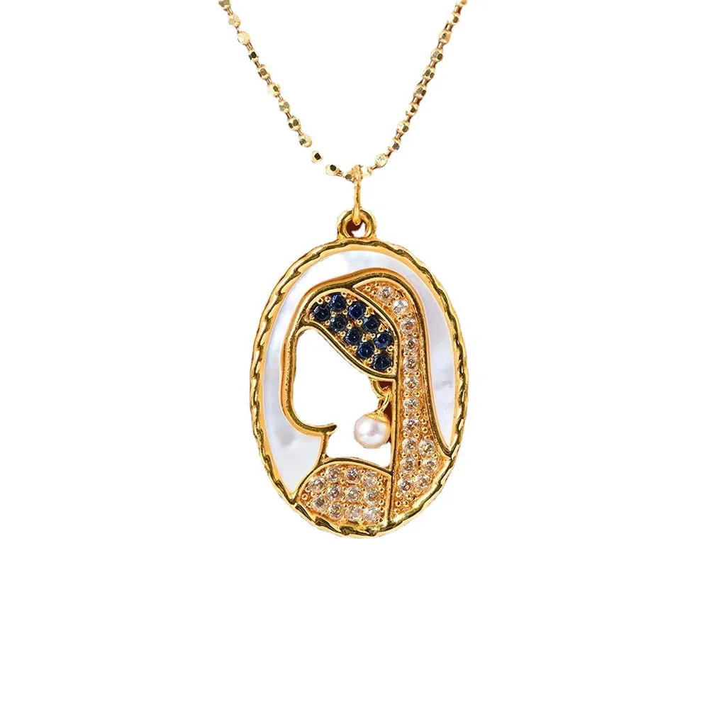 18K Solid Gold Natural Freshwater Pearl Diamond Pendant Girl Elegant Charm Jewelry