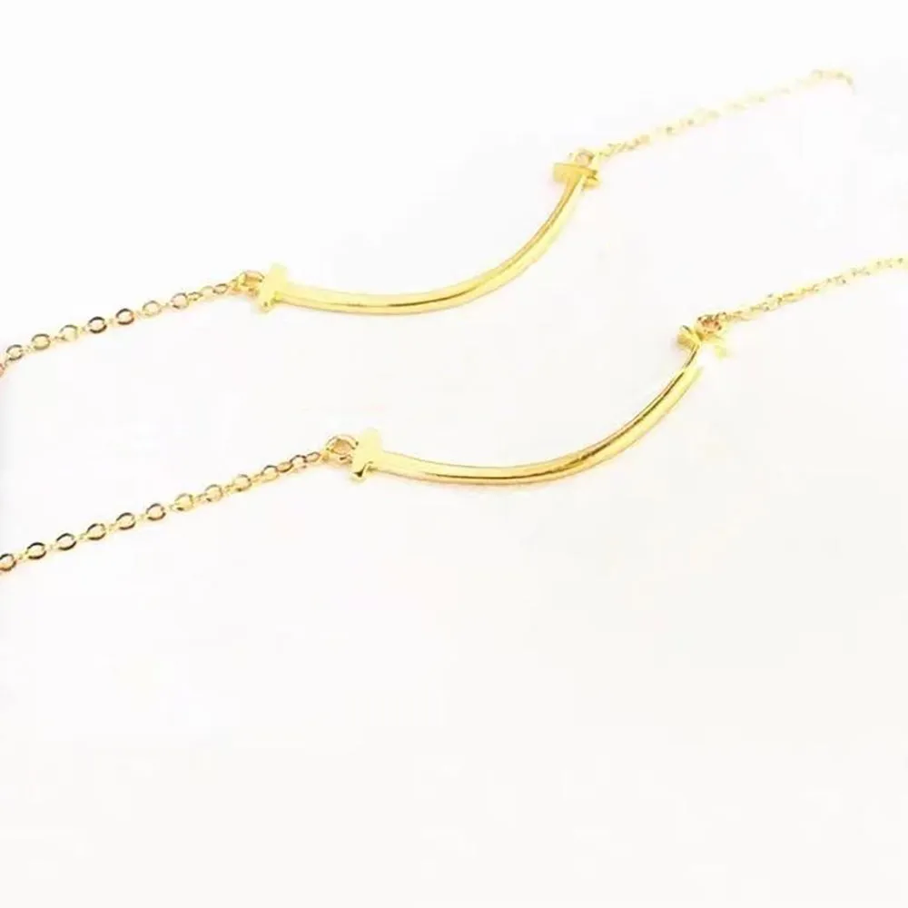 18K Solid Gold O Chain Bar Necklace Smile Beautiful Simple Jewelry Stamped Au750
