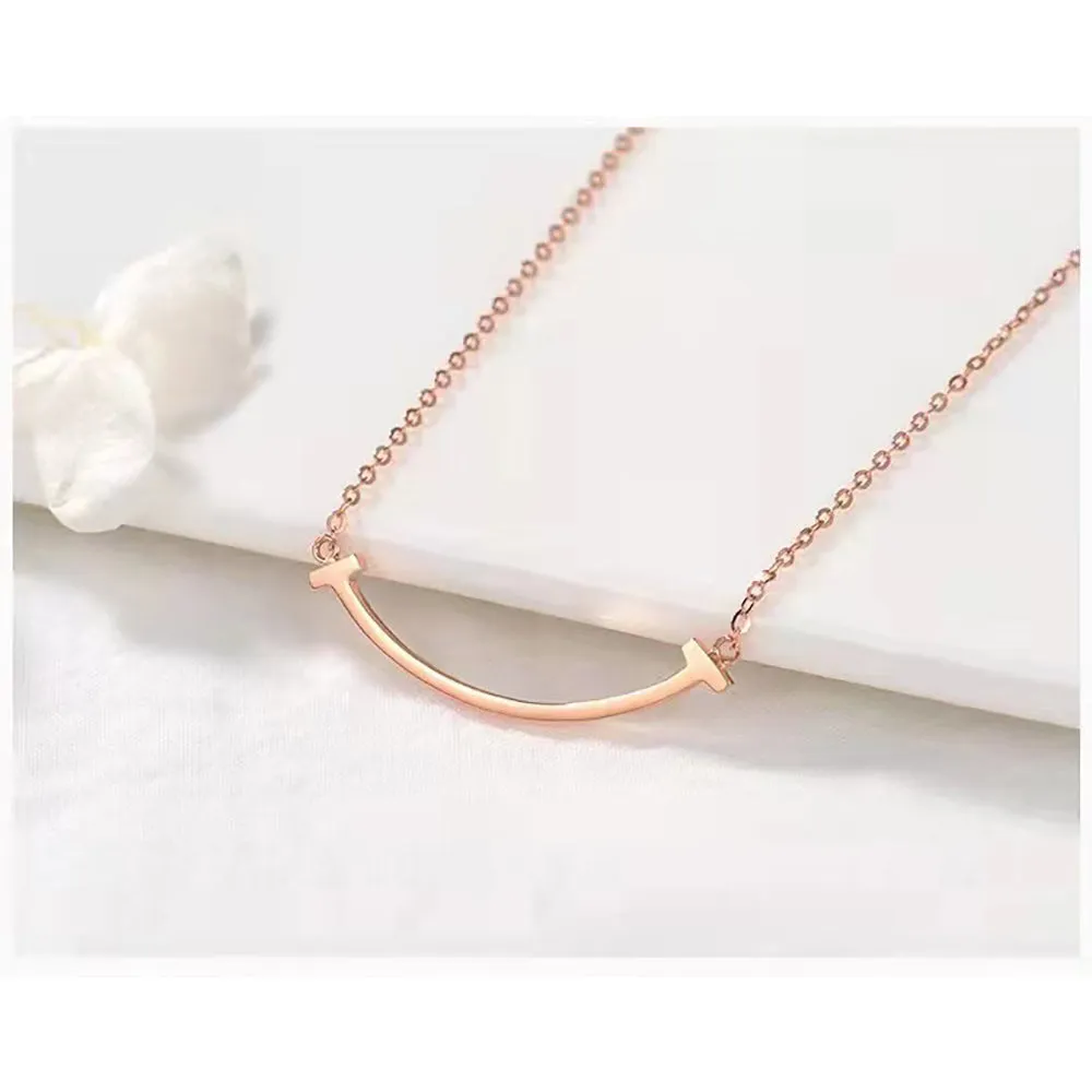 18K Solid Gold O Chain Bar Necklace Smile Beautiful Simple Jewelry Stamped Au750