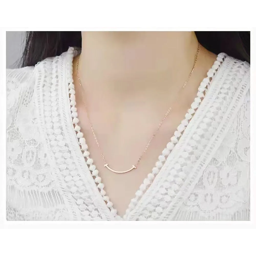 18K Solid Gold O Chain Bar Necklace Smile Beautiful Simple Jewelry Stamped Au750