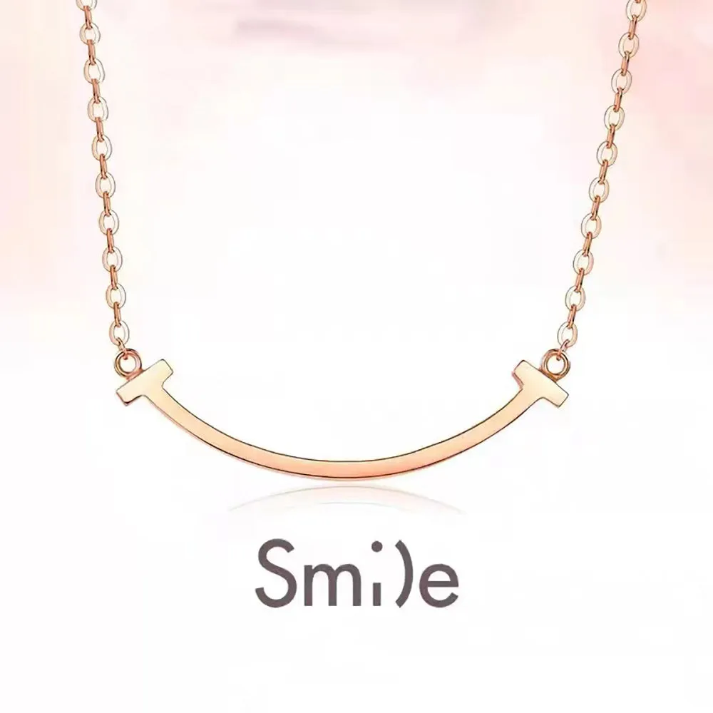 18K Solid Gold O Chain Bar Necklace Smile Beautiful Simple Jewelry Stamped Au750