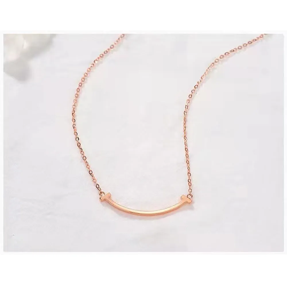 18K Solid Gold O Chain Bar Necklace Smile Beautiful Simple Jewelry Stamped Au750