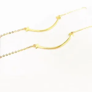 18K Solid Gold O Chain Bar Necklace Smile Beautiful Simple Jewelry Stamped Au750