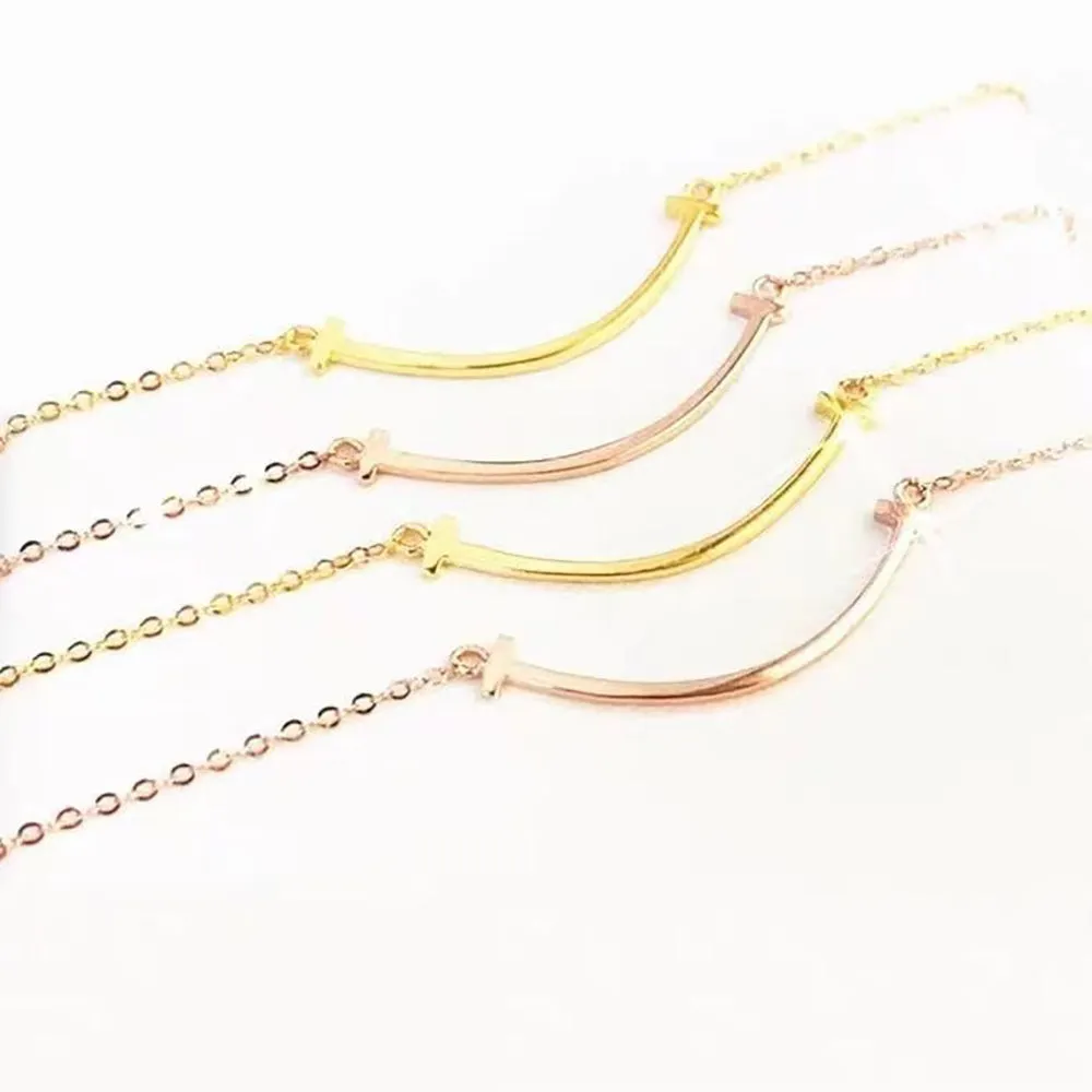 18K Solid Gold O Chain Bar Necklace Smile Beautiful Simple Jewelry Stamped Au750