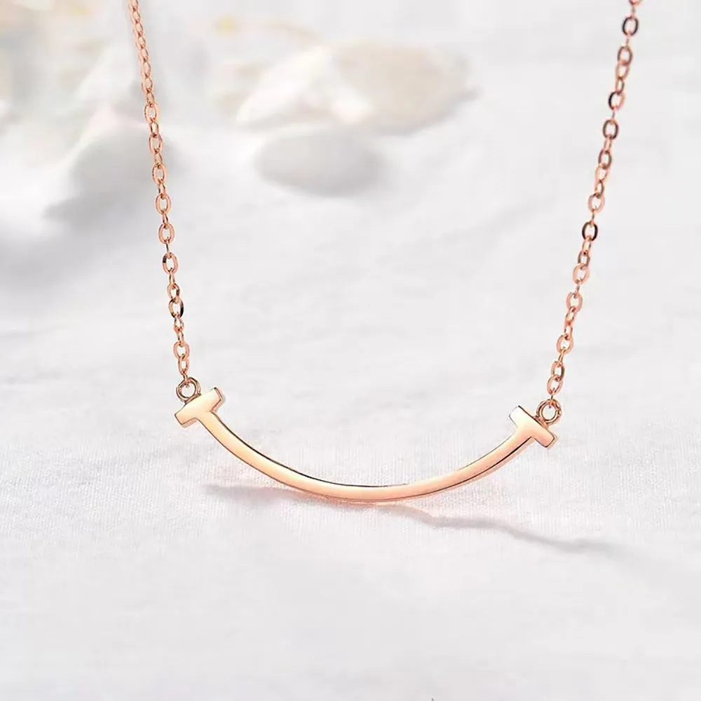 18K Solid Gold O Chain Bar Necklace Smile Beautiful Simple Jewelry Stamped Au750
