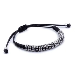 18K White Gold Black Diamonds Stoppers Macrame Bracelet - Black