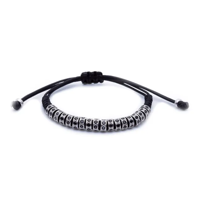 18K White Gold Black Diamonds Stoppers Macrame Bracelet - Black