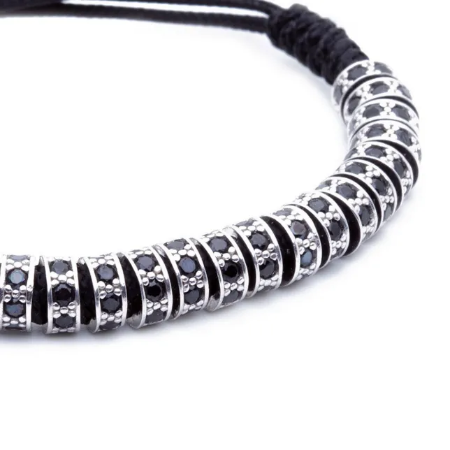 18K White Gold Black Diamonds Stoppers Macrame Bracelet - Black