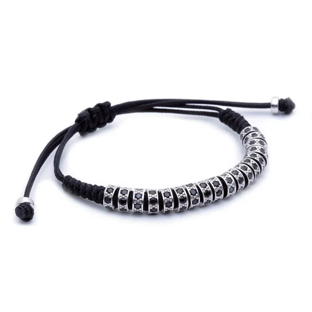 18K White Gold Black Diamonds Stoppers Macrame Bracelet - Black