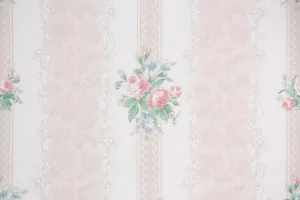 1940s Floral Stripe Vintage Wallpaper