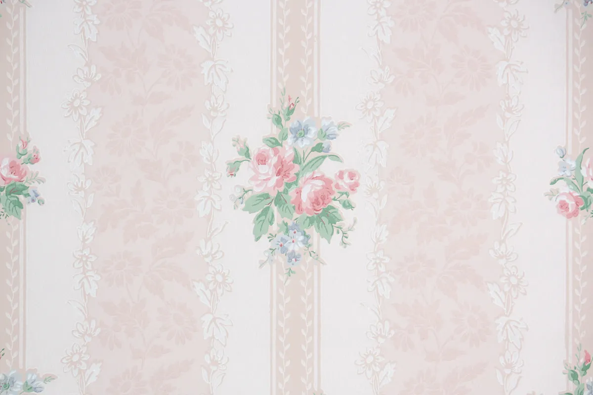 1940s Floral Stripe Vintage Wallpaper