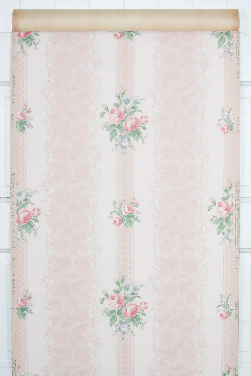 1940s Floral Stripe Vintage Wallpaper