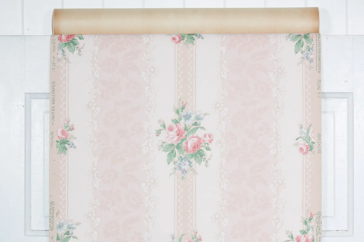 1940s Floral Stripe Vintage Wallpaper