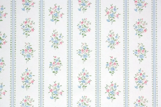 1960s Floral Stripe Vintage Wallpaper
