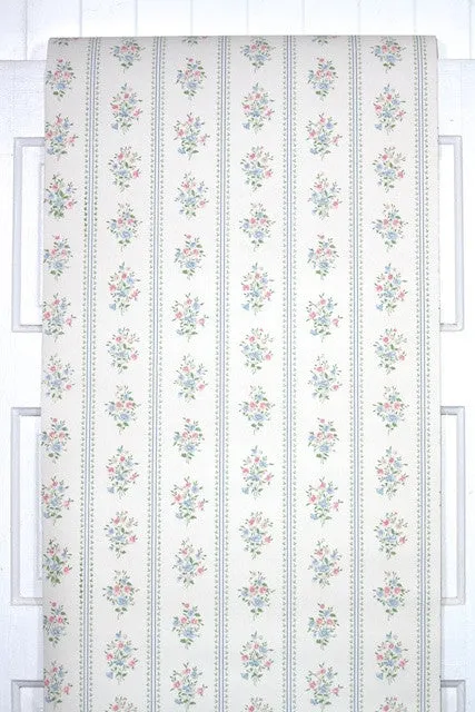 1960s Floral Stripe Vintage Wallpaper