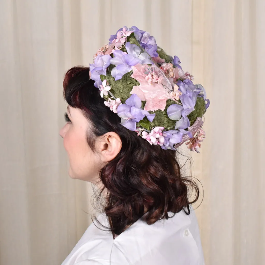 1960s Pink Floral Pillbox Hat
