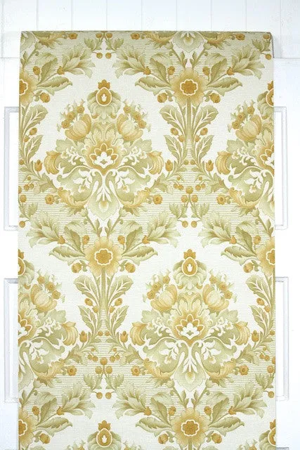 1970s Floral Damask Vintage Wallpaper