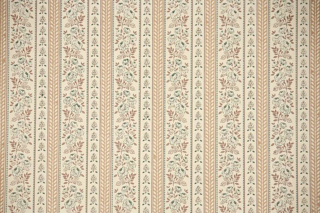 1970s Floral Stripe Vintage Wallpaper