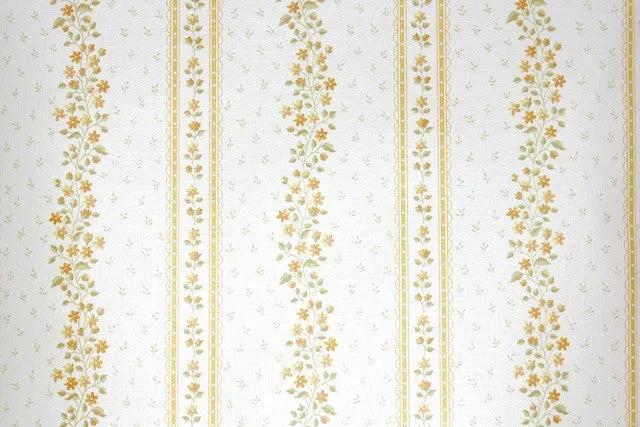 1970s Floral Stripe Vintage Wallpaper