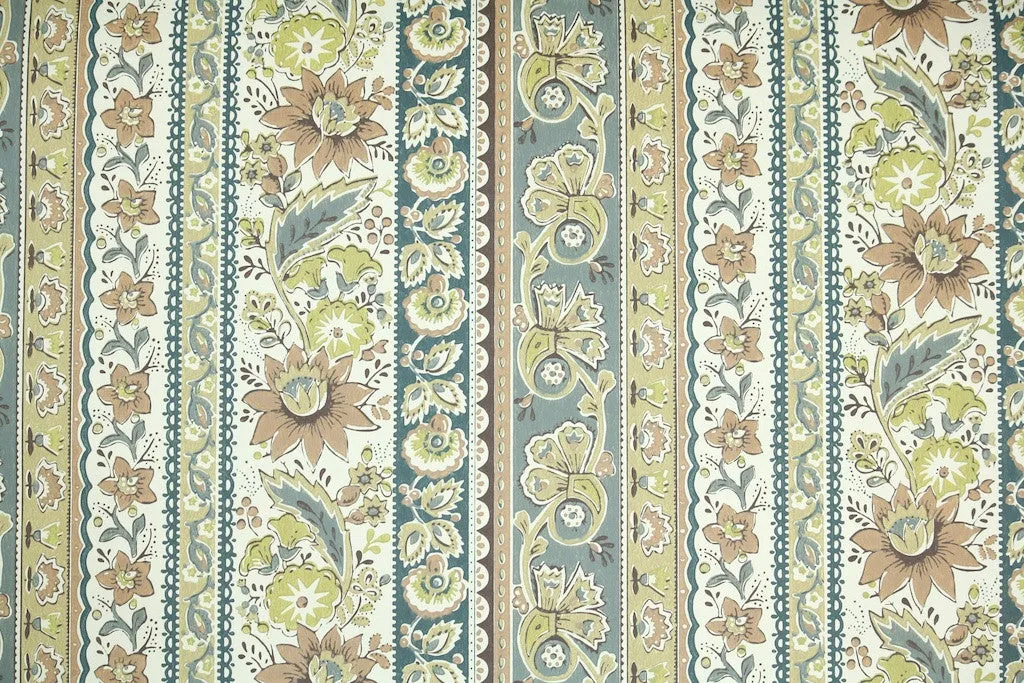 1970s Floral Stripe Vintage Wallpaper