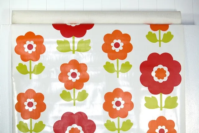 1970s Floral Vinyl Vintage Wallpaper